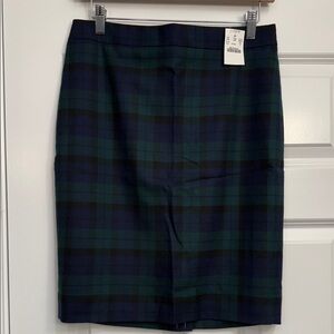 J. Crew Navy and Green Plaid Pencil Skirt
